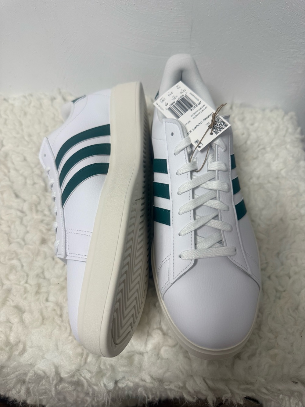 Adidas White Sneakers with Green Stripes